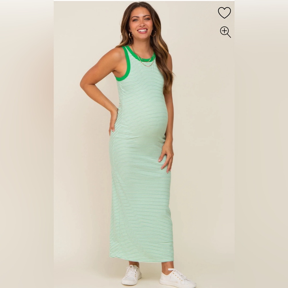 Pinkblush green striped maternity maxi dress